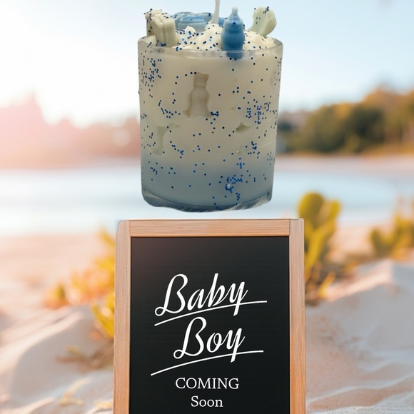 Handmade Other - Baby boy blue  and White Baby Shower Candle maple, walnut, pancake NIB 16oz